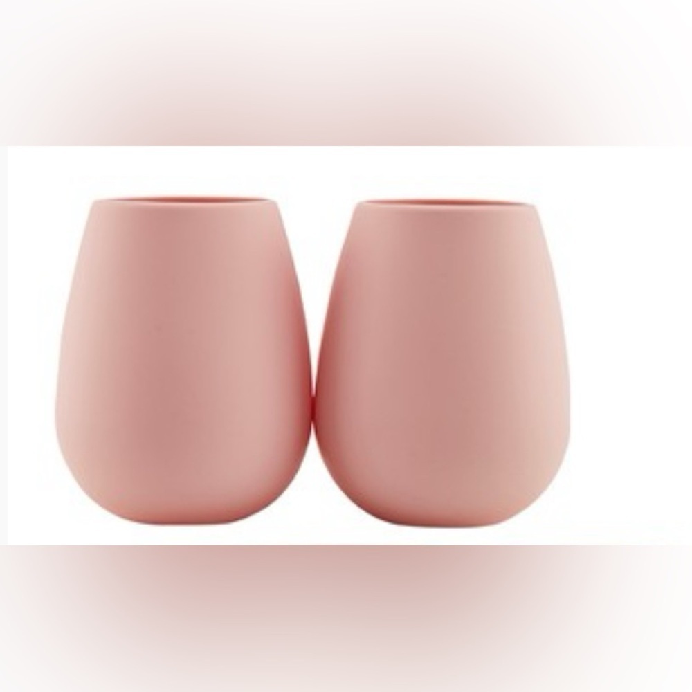 Odeme Set of Pink Silicone 12oz Wine Glasses Cinched Bag Picnic New in Package